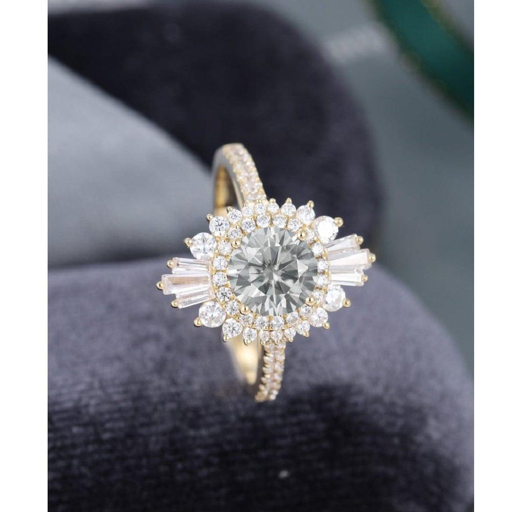 1.00CT Gray Moissanite Halo Set Engagement Ring Art Deco Bridal Gifts For Women - JBR Jeweler