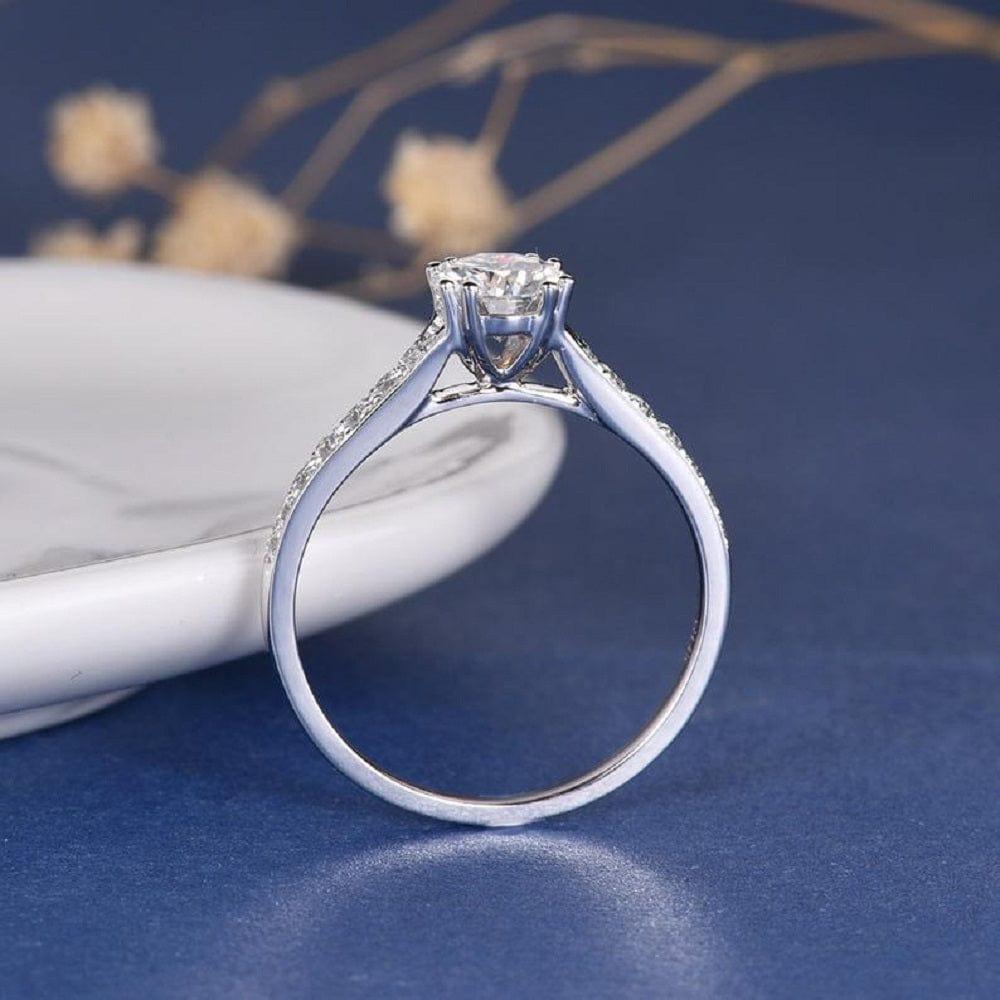 1.00CT Round Cut White Gold Double Prong Pave Set Moissanite Engagement Ring - JBR Jeweler