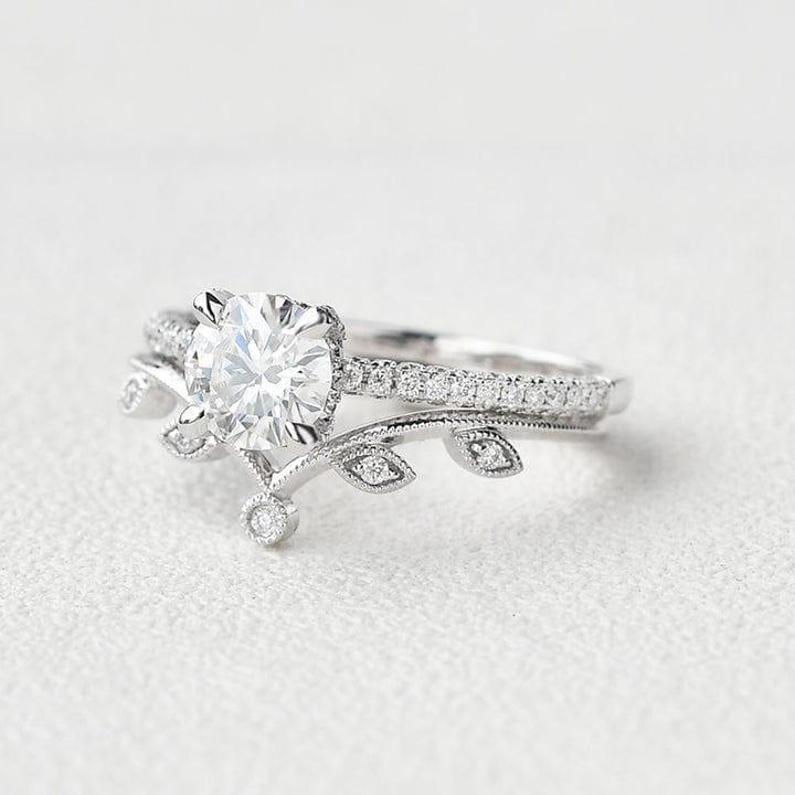 1.25CT Round Cut Lab Grown Diamond Crown Bridal Ring Set with Band (2PCS) - JBR Jeweler