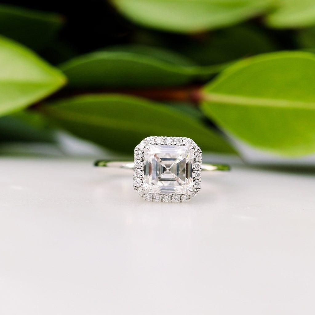 Asscher Cut Lab Grown-CVD Diamond Halo Engagement Ring