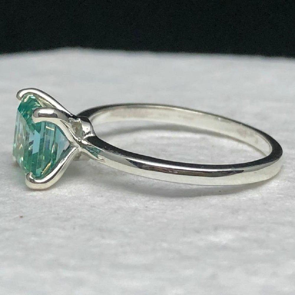 1.50CT Classic Asscher Cut Blue Green Moissanite Engagement ring In White Gold - JBR Jeweler