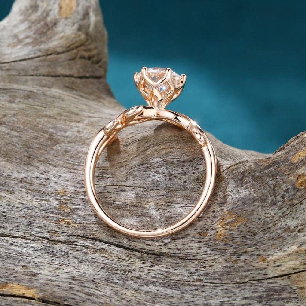 1.50CT Round Cut Solitaire Twig Leaf Rose gold Promise Moissanite Engagement Ring - JBR Jeweler