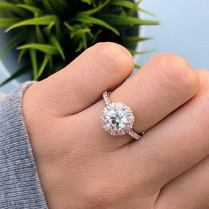1CT Round Cut Lab Grown Diamond Halo Split Shank Engagement Ring