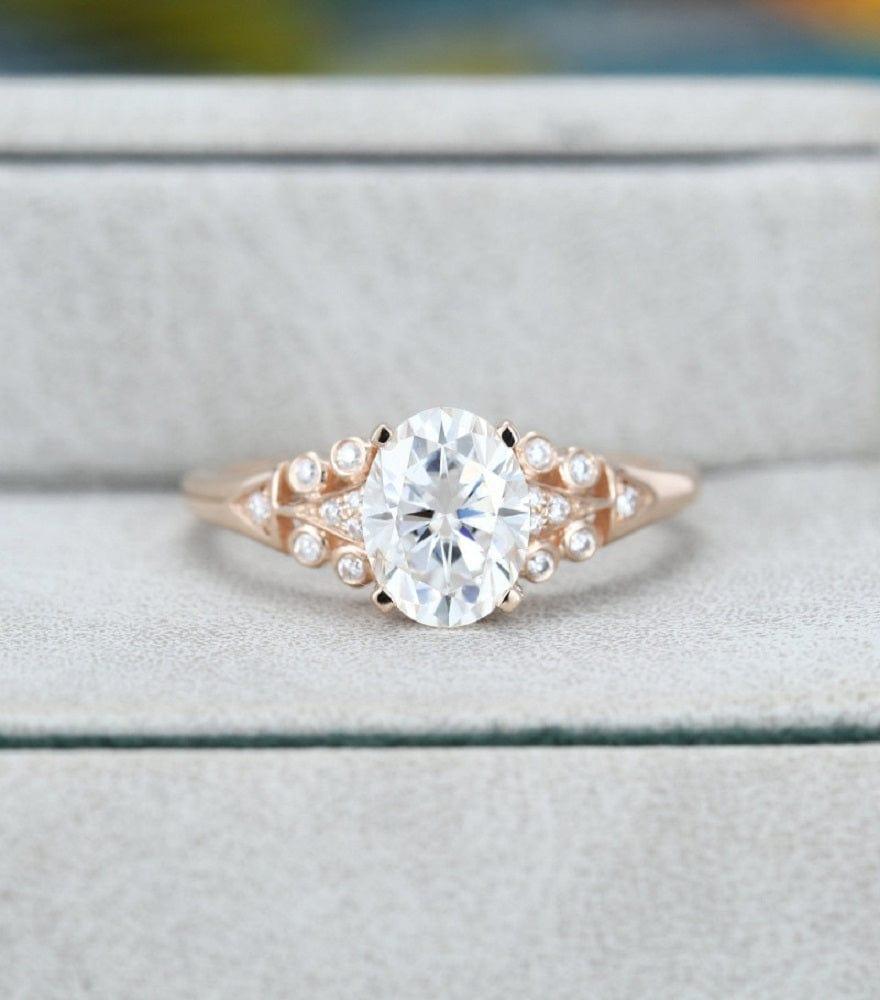 2.00CT Oval Cut Rose Gold Unique Cluster Vintage Wedding Moissanite Engagement Ring - JBR Jeweler