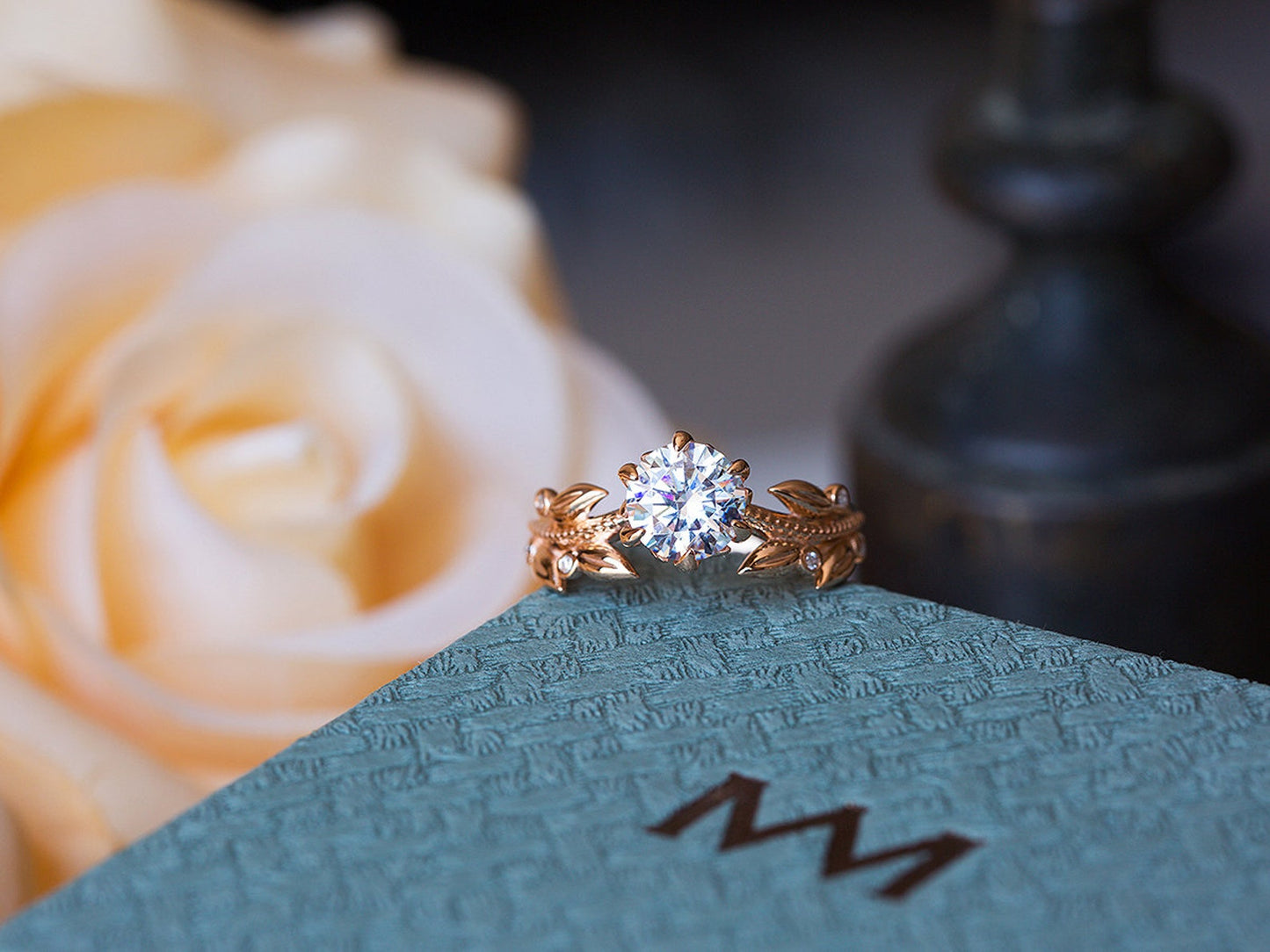 Unique 2 CT Lab Diamond Floral Ring in 14K Rose Gold