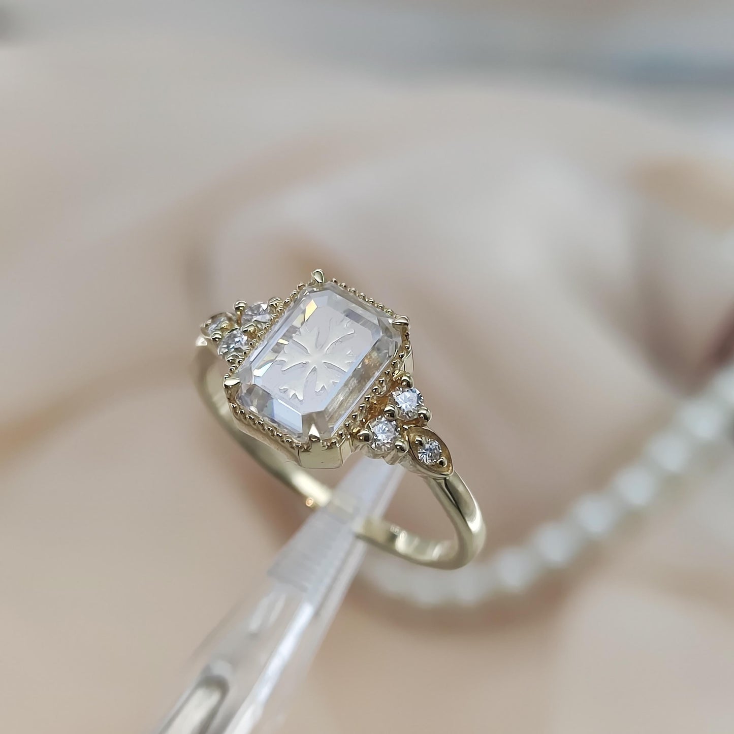 2.10 CT Emerald Lab Diamond Ring with Vintage Style