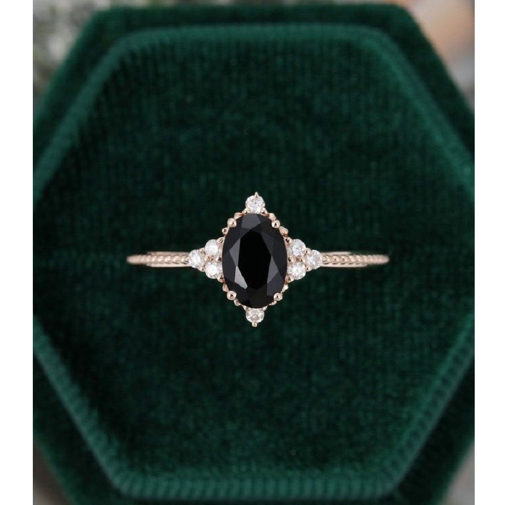 8x6 MM Oval Cut Black Moissanite Rose Gold Women Diamond Cluster Engagement Ring - JBR Jeweler