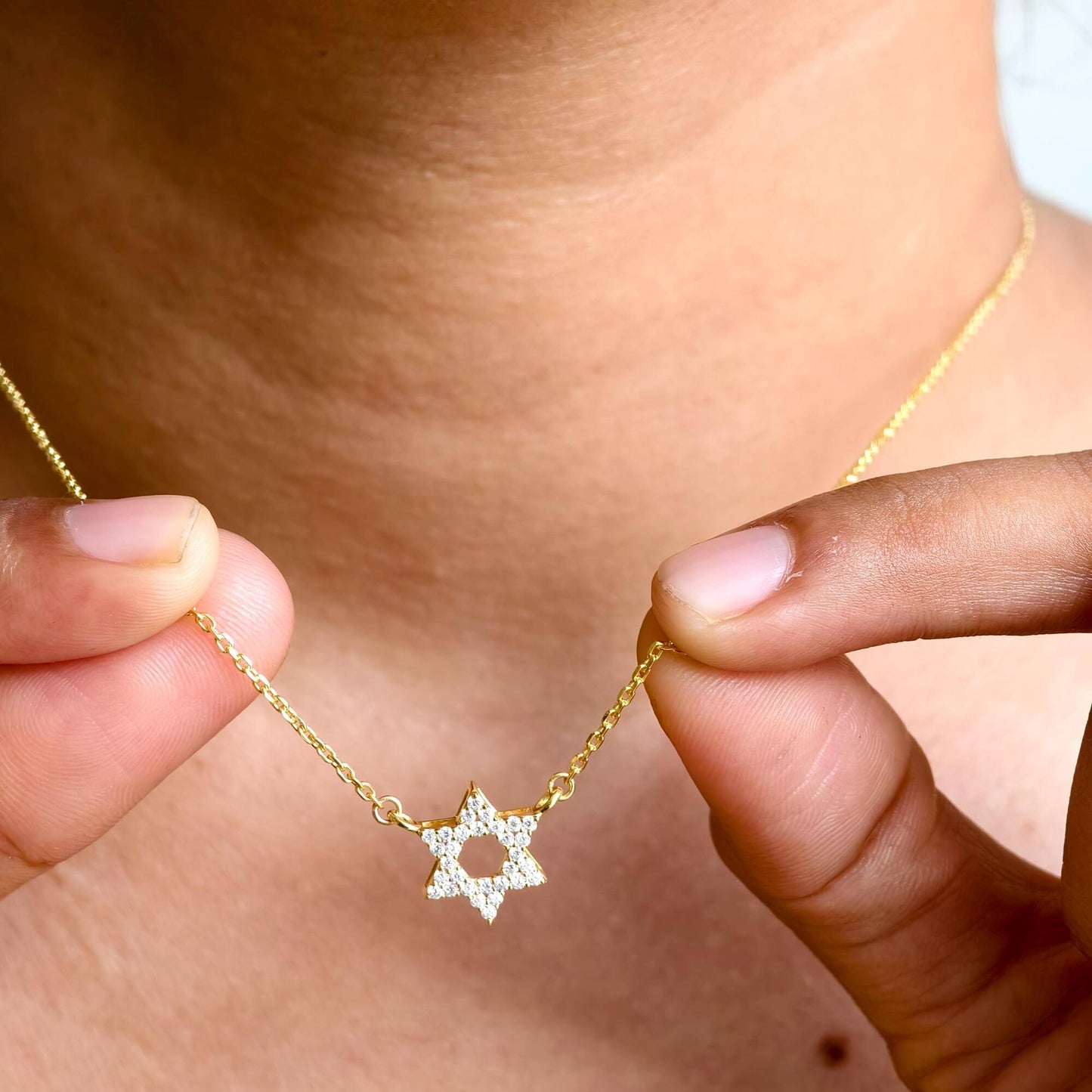 Star moissanite Diamond pendant David Necklace in 14k Real Gold, Celestial Necklace