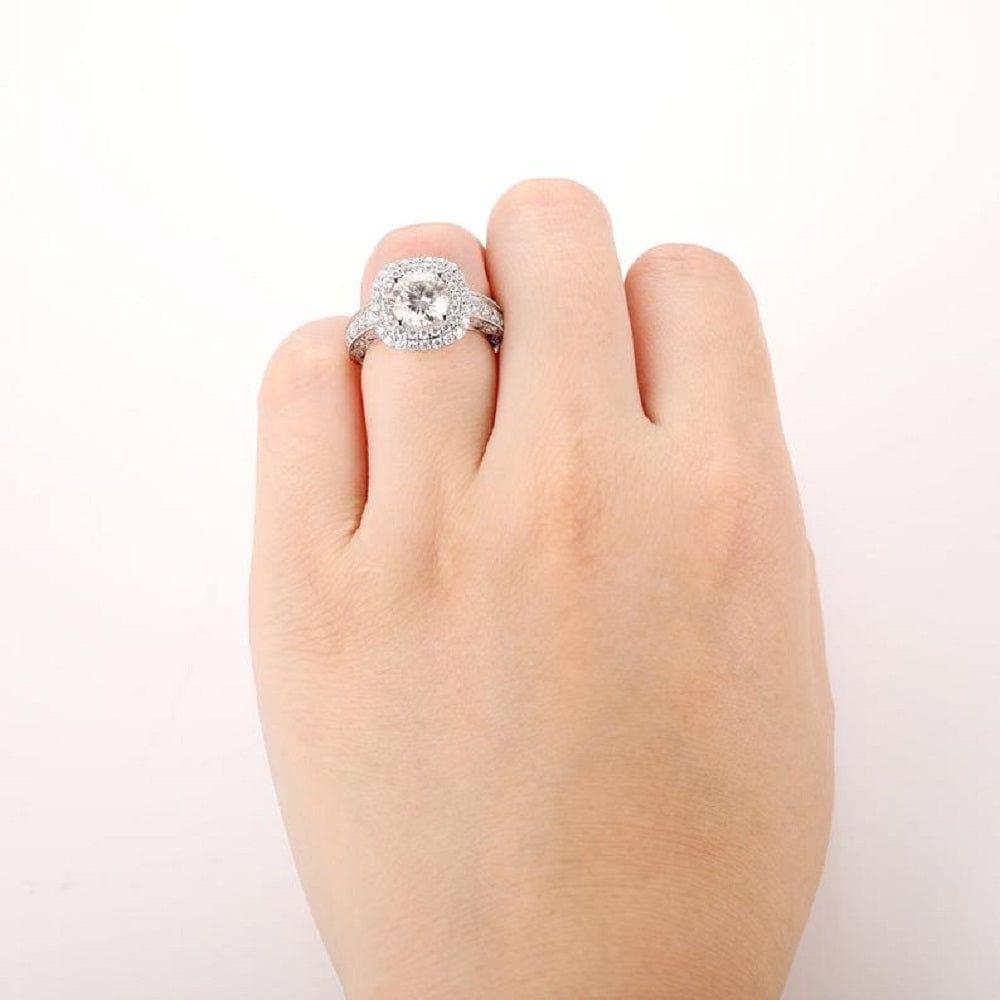 Art Deco 2.00CT Round Cut White Gold Double Halo Colorless Moissanite Engagement Ring - JBR Jeweler
