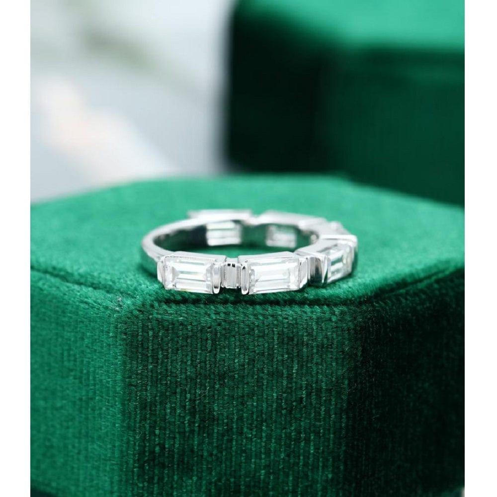 Baguette Vintage Bar Set White Gold Unique Moissanite Band Promise Gift for Women - JBR Jeweler