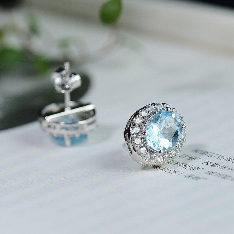 Blue Topaz Earring Studs Oval Cut Blue Topaz Gemstone 3ct+3ct Blue Topaz Earring - JBR Jeweler