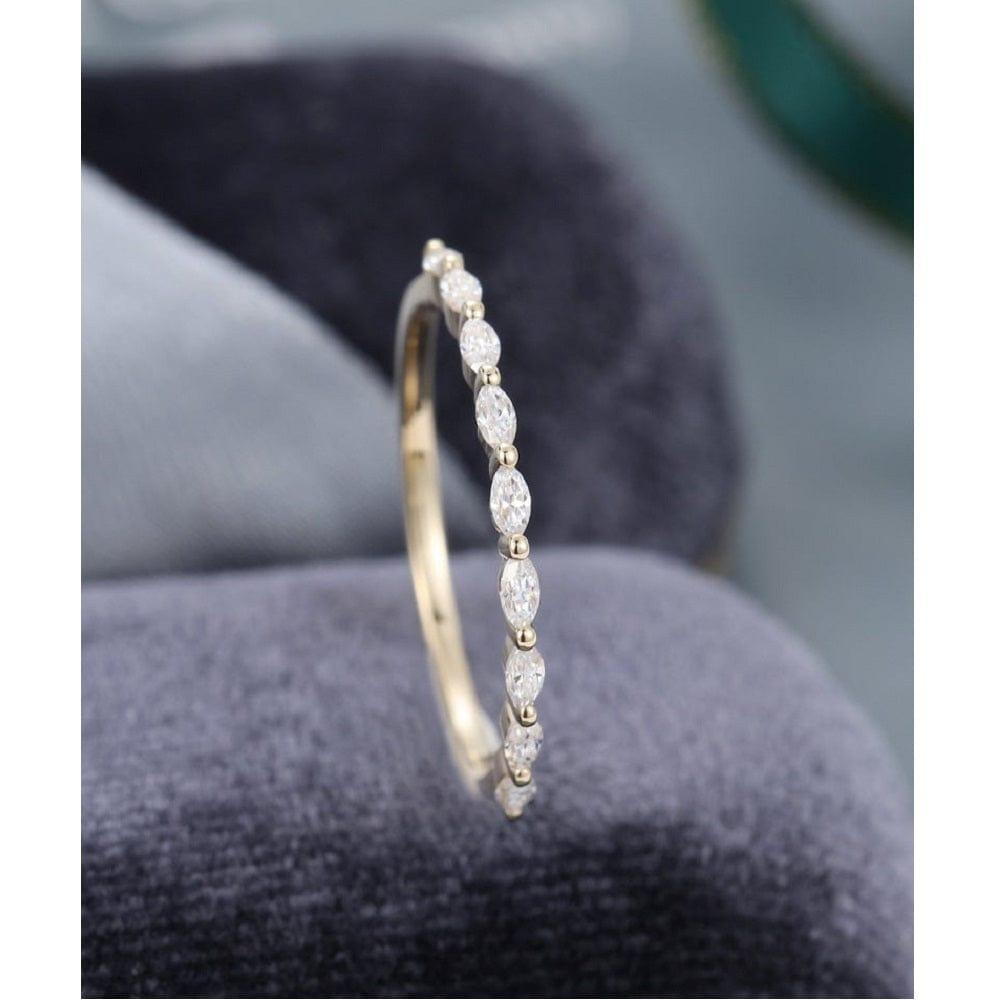 Half Eternity Vintage Yellow Gold Marquise Cut Moissanite Stacking Wedding Band For Women - JBR Jeweler