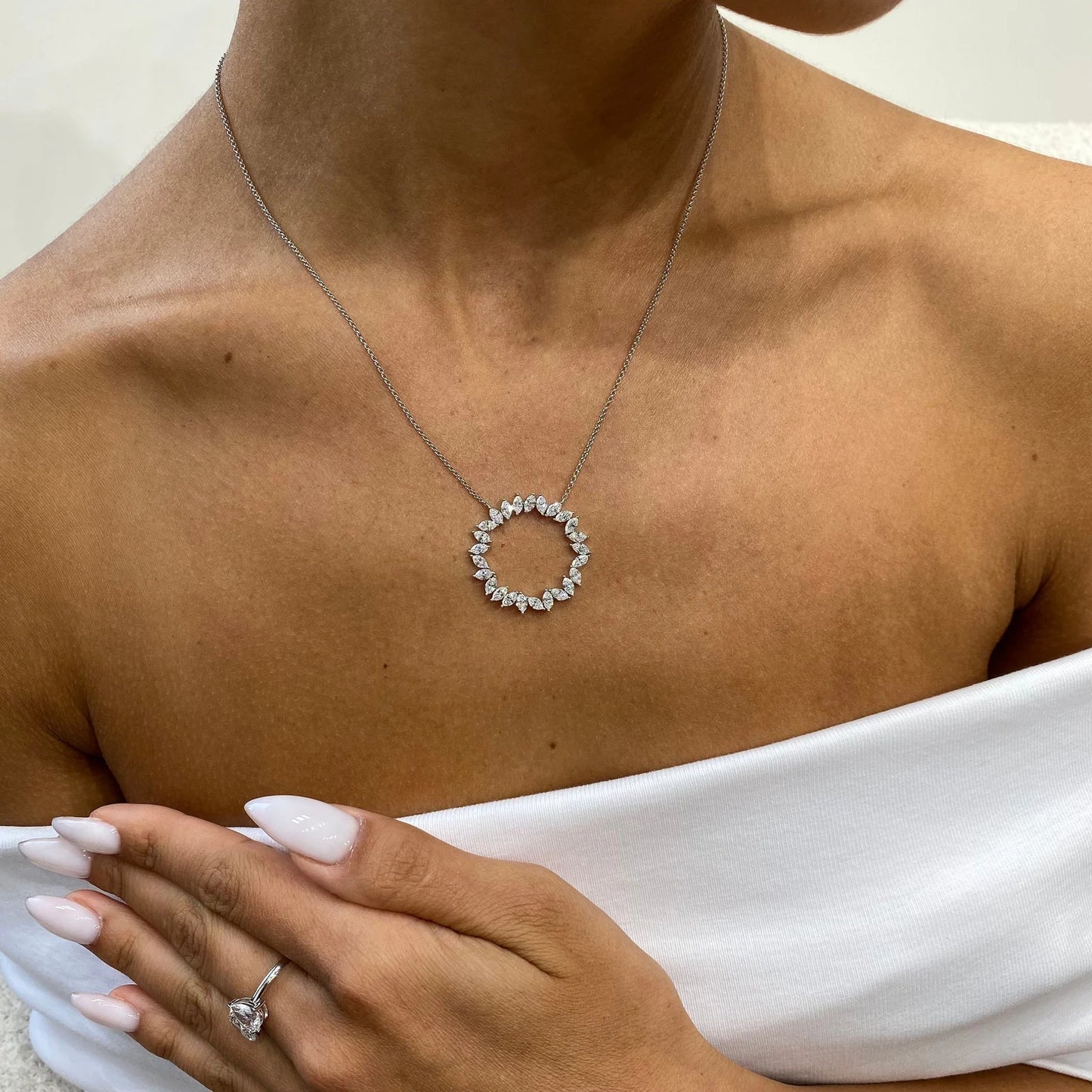 14k Solid Gold Marquise Cut Lab Grown Diamond Prong Setting Necklace, Gift for Anniversary