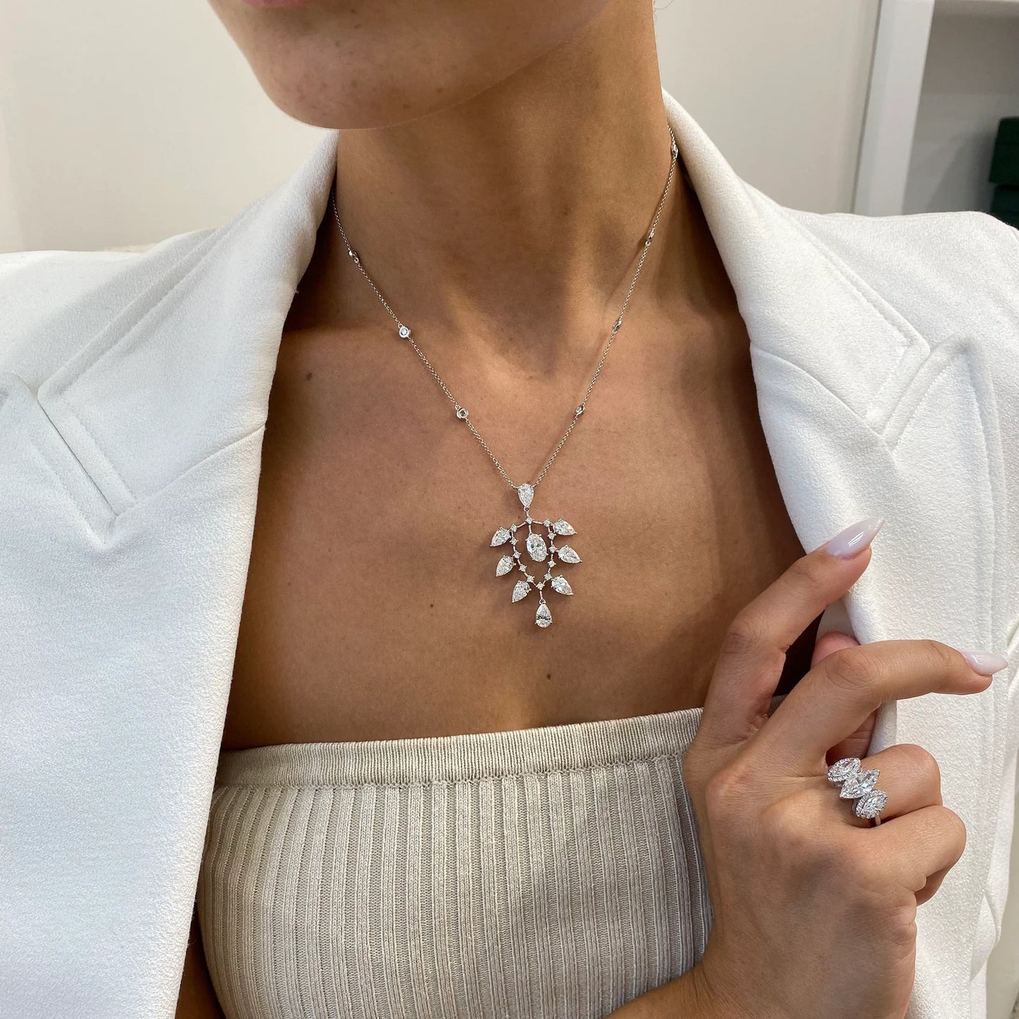 14k Gold Multi Shape Lab Grown Diamond Station Necklace for Women