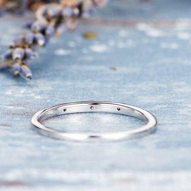 Thin White Gold Mini Moissanite Diamond Stackable Wedding Band For Gift - JBR Jeweler