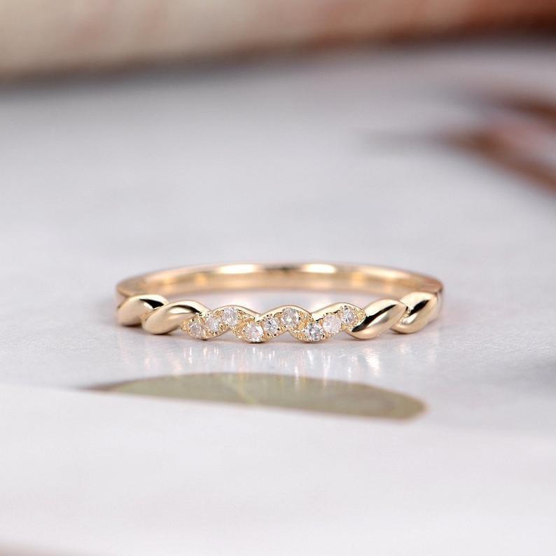 Twisted Wedding Band, cheapest Women Diamond Wedding Ring,14K White Gold Infinity Stacking Eternity Dainty Engagement Ring, Ring, Unique promise Gift