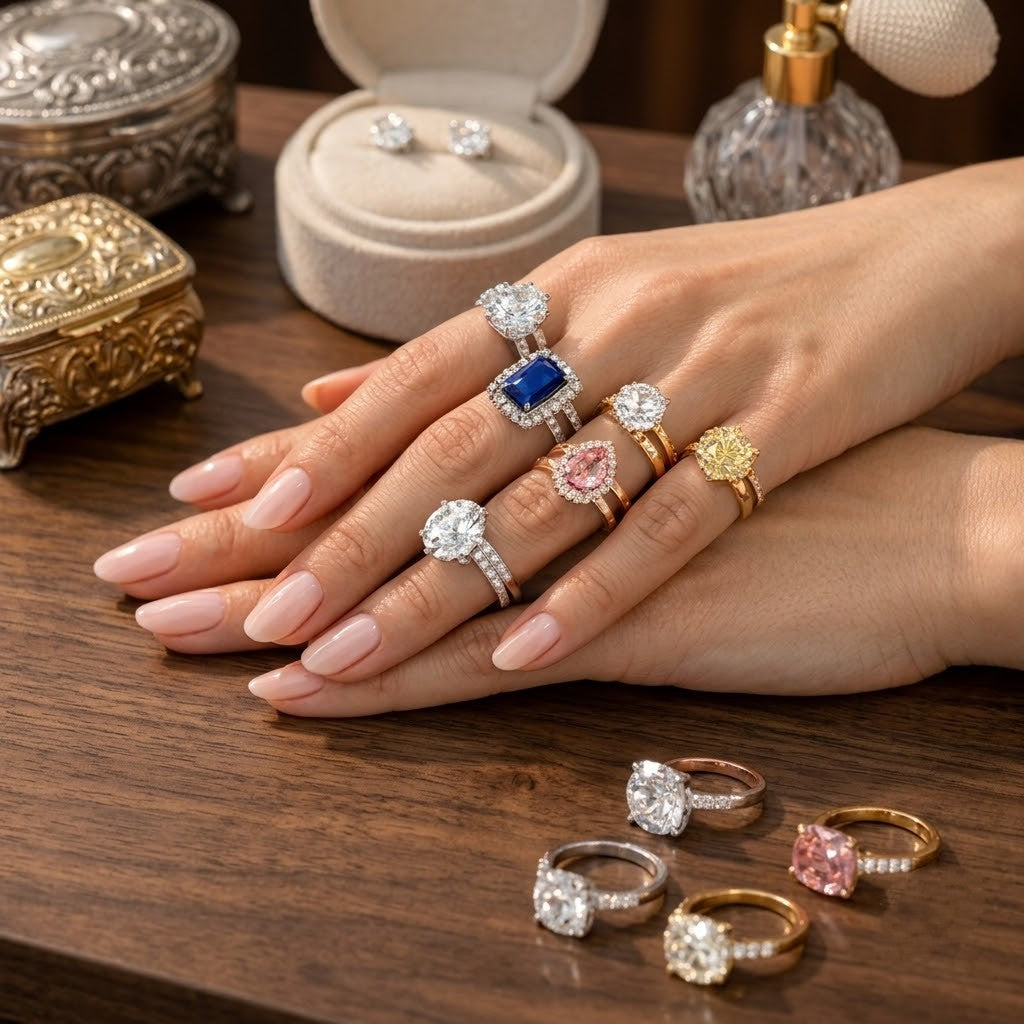 Eight engagement ring styles including solitaire, halo, three-stone and toi et moi in lab-grown diamond