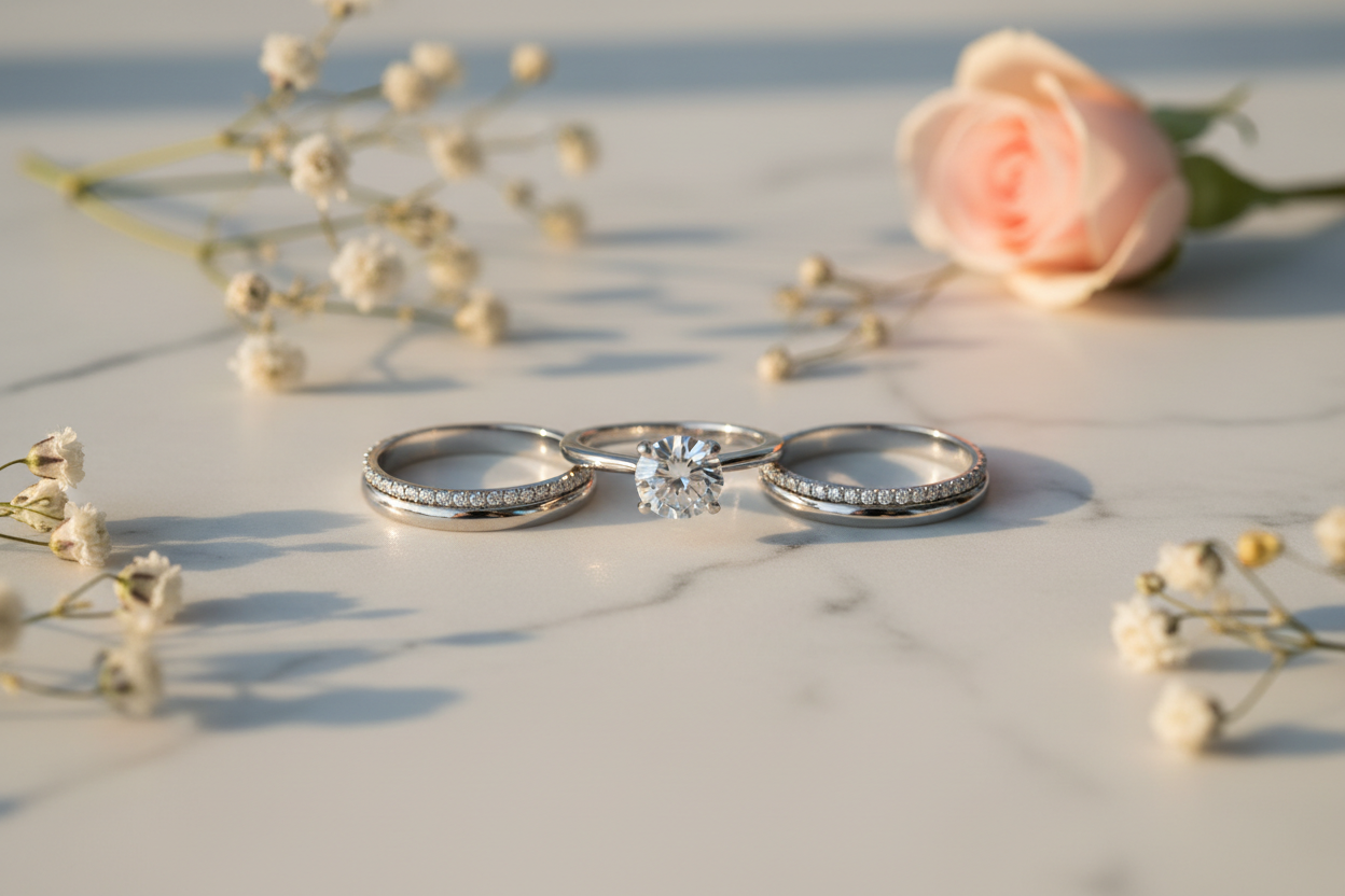 How to Style a Simple Engagement Ring with Wedding Bands