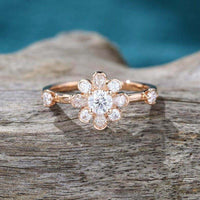 0.50CT Floral Rose Gold Halo Round Shaped Promise Moissanite Engagement Ring - JBR Jeweler