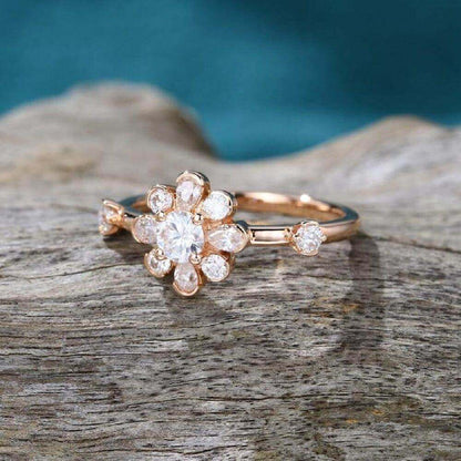 0.50CT Floral Rose Gold Halo Round Shaped Promise Moissanite Engagement Ring - JBR Jeweler