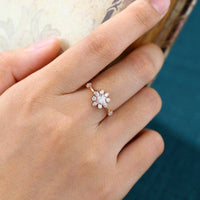 0.50CT Floral Rose Gold Halo Round Shaped Promise Moissanite Engagement Ring - JBR Jeweler