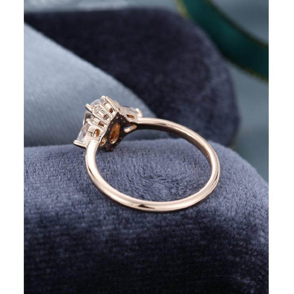 3.0 TCW Oval Cut Moissanite Engagement Ring, 14k Rose Gold Diamond Ring, Vintage Style Unique Halo Ring, Flower Cluster Wedding Ring selling