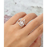 0.50CT Oval Cut Rose Gold Unique Pear Moonstone Cluster Halo Moissanite Engagement Ring - JBR Jeweler