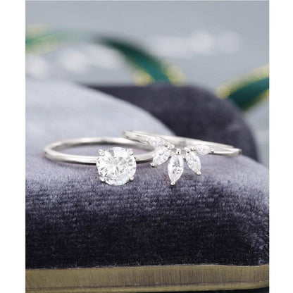 0.70Ct Round Cut Moissanite Engagement Ring Set With Marquise Shape Matching Band - JBR Jeweler