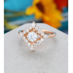 0.70CT Round Cut Rose Gold Cluster Antique Floral Wedding Moissanite Engagement Ring - JBR Jeweler