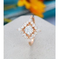 0.70CT Round Cut Rose Gold Cluster Antique Floral Wedding Moissanite Engagement Ring - JBR Jeweler