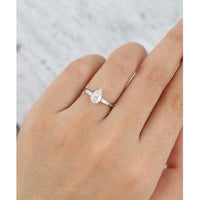 0.75 Pear Shaped White Gold Diamond Baguette Moissanite Engagement Ring Set - JBR Jeweler