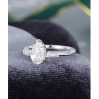 0.75 Pear Shaped White Gold Diamond Baguette Moissanite Engagement Ring Set - JBR Jeweler