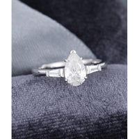 0.75 Pear Shaped White Gold Diamond Baguette Moissanite Engagement Ring Set - JBR Jeweler