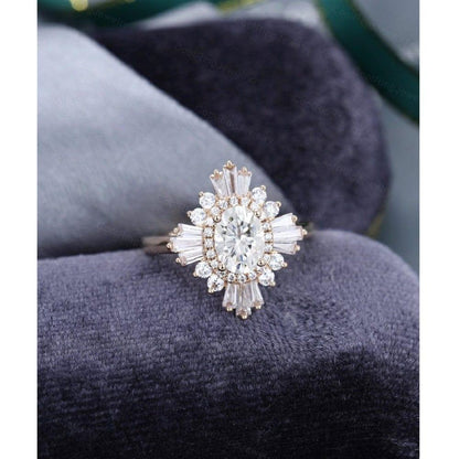 0.75CT Oval Cut Yellow Gold Antique Floral Halo Moissanite Engagement Ring - JBR Jeweler