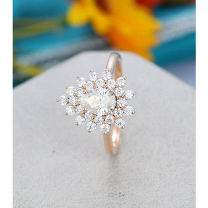 0.75CT Pear Cut Rose Gold Floral Halo Set Women Moissanite Engagement Ring - JBR Jeweler