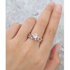 0.75CT Pear Cut Rose Gold Vintage Half Eternity Wedding Band Moissanite Engagement Ring - JBR Jeweler