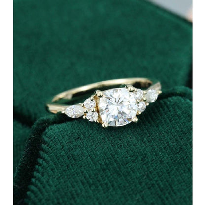 1.0 CT Cushion Cut Gold Unique Cluster Moissanite Engagement Ring - JBR Jeweler