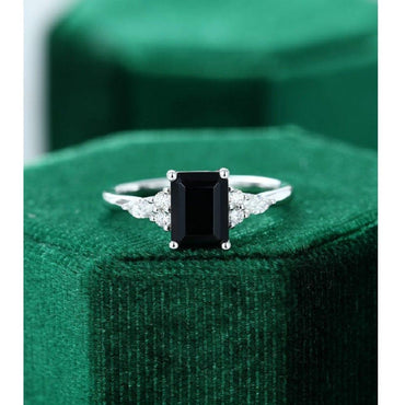 2.00 Emerald Cut Black Moissanite Yellow Gold Women Engagement Ring