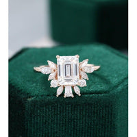 1.00 CT Emerald Cut Unique Rose Gold Marquise Cut Moissanite Engagement Ring - JBR Jeweler