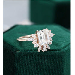 1.00 CT Emerald Cut Unique Rose Gold Marquise Cut Moissanite Engagement Ring - JBR Jeweler