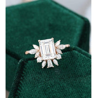 1.00 CT Emerald Cut Unique Rose Gold Marquise Cut Moissanite Engagement Ring - JBR Jeweler