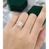 1.00 CT Emerald Cut Unique Rose Gold Marquise Cut Moissanite Engagement Ring - JBR Jeweler