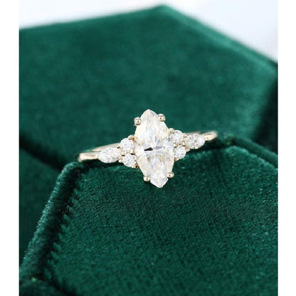 1.00 CT Marquise Cut Yellow Gold Unique Cluster Moissanite Engagement Ring - JBR Jeweler