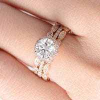 1.00 CT Round Cut Halo Art Deco Wedding Moissanite Engagement Ring With Stacking Band - JBR Jeweler