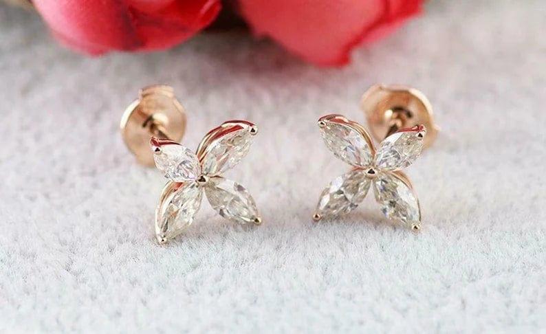 1.00 TCW Marquise Cut 4 stone Moissanite Stud Earring - JBR Jeweler