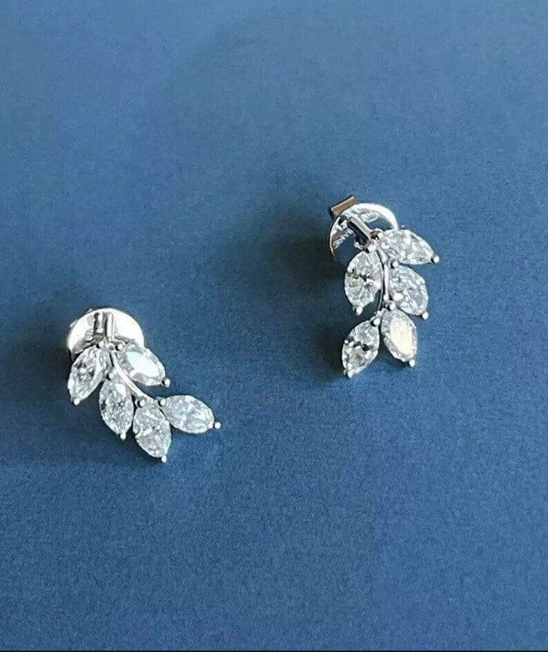 1.00 TCW Marquise Cut Leaf Design Moissanite Stud Earring