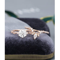 1.00CT 2PCS Unique Rose Gold Art Deco Vintage Curved Moissanite Engagement Ring Band Set - JBR Jeweler