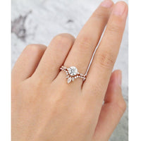 1.00CT 2PCS Unique Rose Gold Art Deco Vintage Curved Moissanite Engagement Ring Band Set - JBR Jeweler