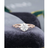 1.00CT 2PCS Unique Rose Gold Art Deco Vintage Curved Moissanite Engagement Ring Band Set - JBR Jeweler