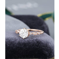 1.00CT 2PCS Unique Rose Gold Art Deco Vintage Curved Moissanite Engagement Ring Band Set - JBR Jeweler